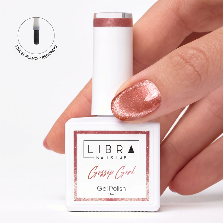 Esmalte semipermanente Cat Eye Gossip Girl, rosa melocotón, sin HEMA – Libra Nails Lab