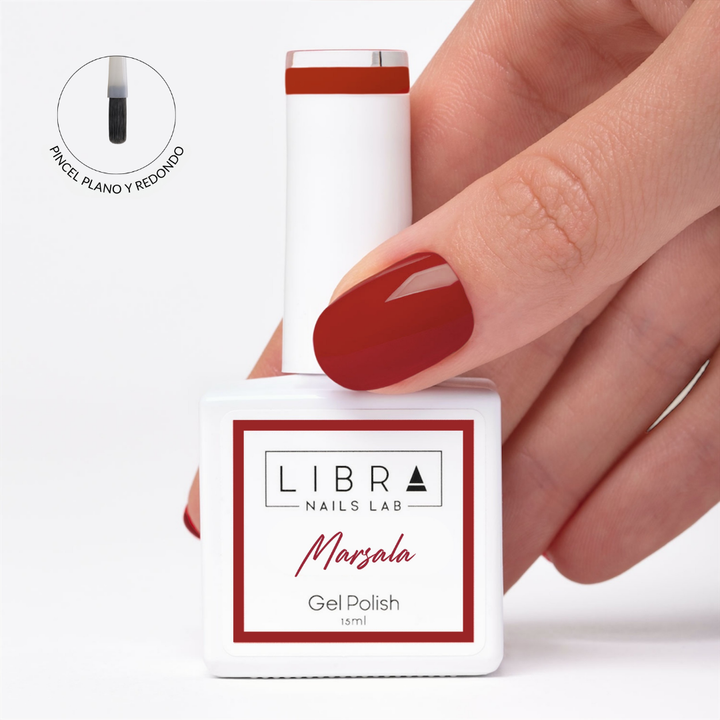 Esmalte semipermanente Marsala, rojo vino cálido, 15 ml sin HEMA – Libra Nails Lab